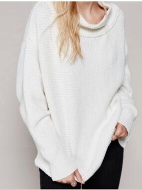 Free People Cream Funnel Neck Sweater